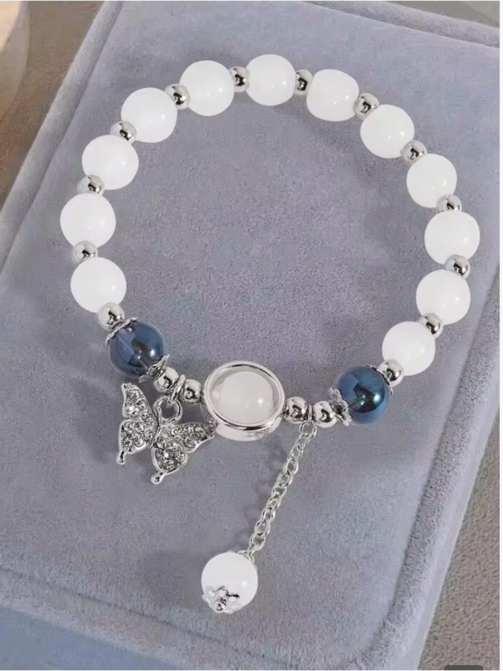🆕- Rhinestone Butterfly Charm Beaded Stretch Bracelet.